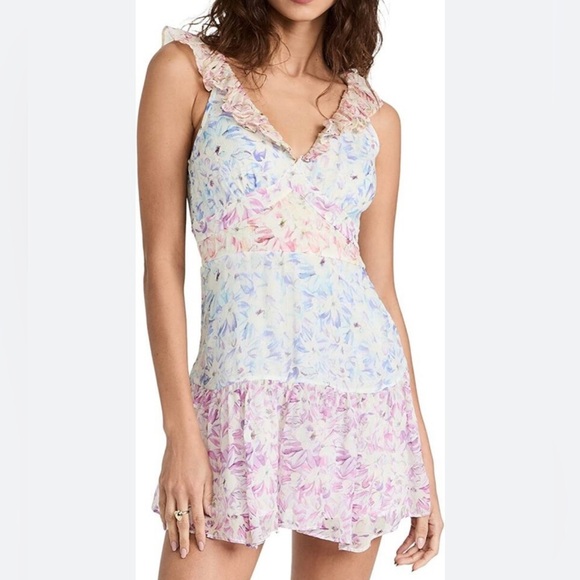NWT LoveShackFancy ruffled Seneca Floral Tiered Fit & Flare Dress silk size 0 - Picture 1 of 12